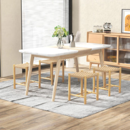 Costway Woven Paper Rubber Wood Frame Dining Stool Set of 2 - Size: 53 x 41 x 33cm - Cream - Wilko - thumbnail 5