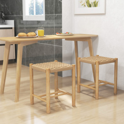 Costway Woven Paper Rubber Wood Frame Dining Stool Set of 2 - Size: 53 x 41 x 33cm - Cream - Wilko - thumbnail 4