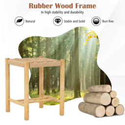 Costway Woven Paper Rubber Wood Frame Dining Stool Set of 2 - Size: 53 x 41 x 33cm - Cream - Wilko - thumbnail 6