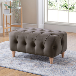Elsie Chesterfield Mushroom Plush Velvet Footstool - Size: 41 x 76 x 53cm - Brown - Wilko - thumbnail 4