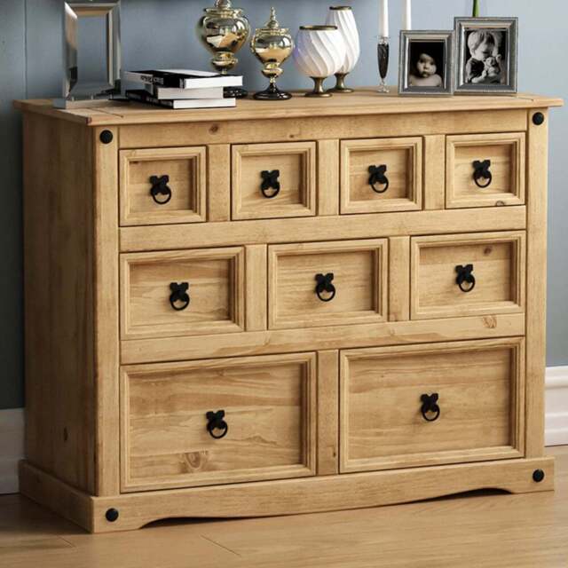 Vida Designs Corona 9 Drawer Pine Merchant Chest of Drawers - Brown - Wilko - image 1