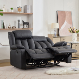 Artemis Home Sheridan 2 Seater Black Leather Manual Recliner Sofa with Cup Holders - Wilko - thumbnail 4