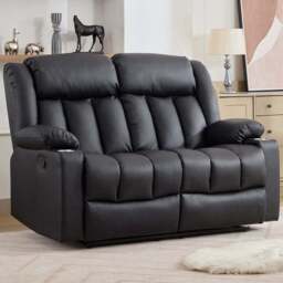 Artemis Home Sheridan 2 Seater Black Leather Manual Recliner Sofa with Cup Holders - Wilko - thumbnail 1