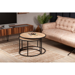 Decorotika Tambur Sapphire Oak and Black Round Nest of Coffee Tables Set of 2 - Size: 43 x 66 x 60cm - Multi - Wilko - thumbnail 5