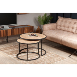 Decorotika Tambur Sapphire Oak and Black Round Nest of Coffee Tables Set of 2 - Size: 43 x 66 x 60cm - Multi - Wilko - thumbnail 6
