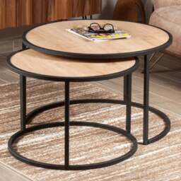 Decorotika Tambur Sapphire Oak and Black Round Nest of Coffee Tables Set of 2 - Size: 43 x 66 x 60cm - Multi - Wilko