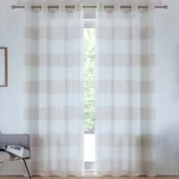 Tyrone Textiles Santorini Natural Linen Look Striped Eyelet Voile Panel Curtains 140 x 183cm - Size: W 140 x D 183cm - Wilko