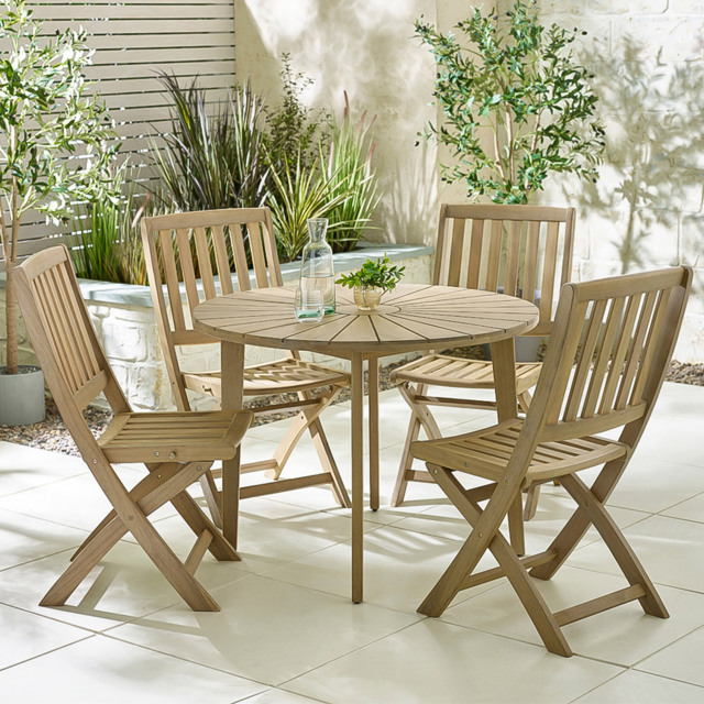 Furniturebox Jarrow and Essen 4 Seater Round Wooden Dining Set Light Teak - Brown - Wilko - image 1