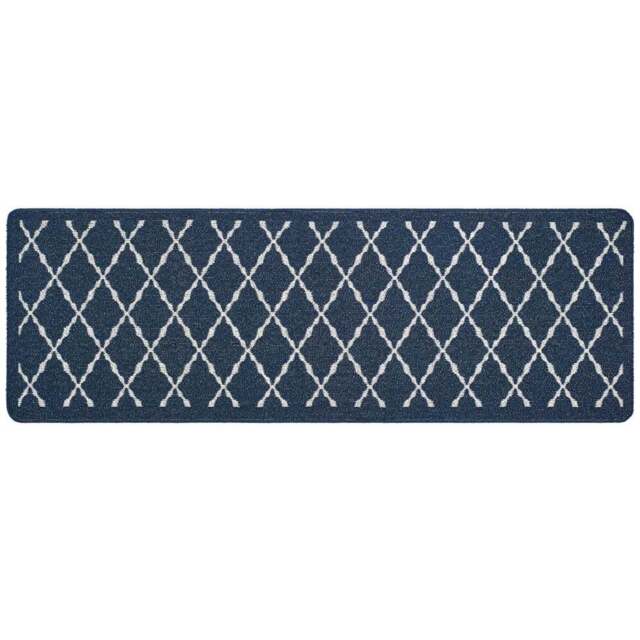 My Mat Arbor Navy Diamond Stain Resistant Runner 67 x 200cm - Size: 67 x 200 x 2cm - Blue - Wilko - image 1