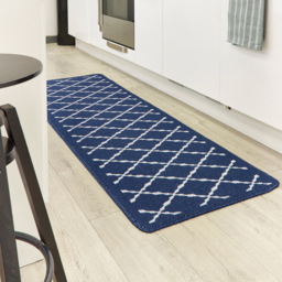My Mat Arbor Navy Diamond Stain Resistant Runner 67 x 200cm - Size: 67 x 200 x 2cm - Blue - Wilko - thumbnail 3