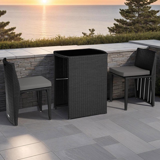 tectake Hamburg 2 Seater Rattan Garden Bistro Set Black - Wilko - image 1