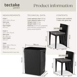 tectake Hamburg 2 Seater Rattan Garden Bistro Set Black - Wilko - thumbnail 7