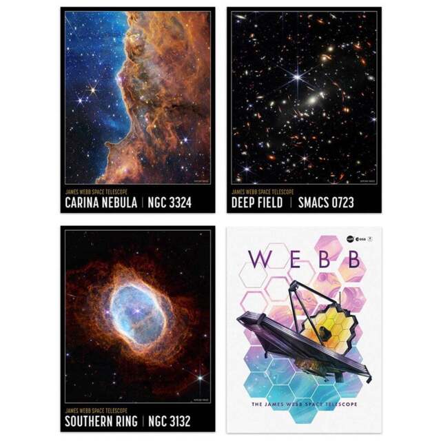 Artery8 NASA James Webb Space Telescope Southern Ring Carina Nebula Wall Art Print 30 x 41cm 4 Pack - Size: 40.5 x 30.5 x 0.3cm - Multi - Wilko - image 1