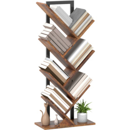 HOMCOM 6 Shelf Rustic Brown Steel Frame Tree Bookshelf - Size: 109 x 24 x 50cm - Wilko - thumbnail 3