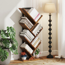HOMCOM 6 Shelf Rustic Brown Steel Frame Tree Bookshelf - Size: 109 x 24 x 50cm - Wilko - thumbnail 7