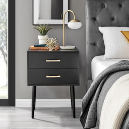 Furniturebox Tyler 2 Drawer Black and Gold Small Bedside Table - Wilko - thumbnail 3