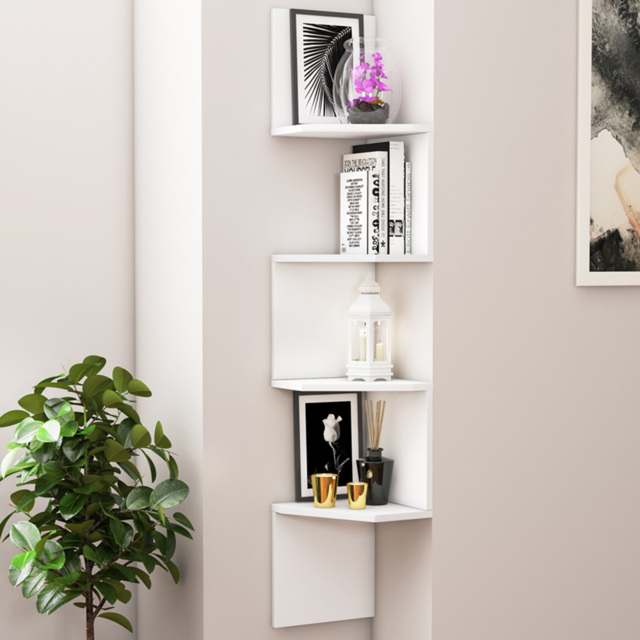 Decorotika Desaldo 4 Shelf White Corner Wall Mounted Shelving Unit - Size: 155.2 x 29.6 x 29.6cm - Wilko - image 1