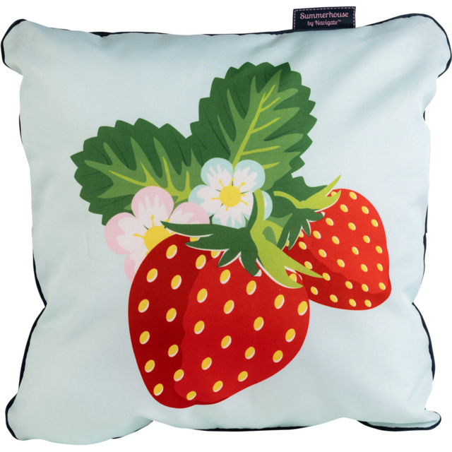 Summerhouse by Navigate Aqua Navy Strawberries and Cream Double Sided Cushion - Size: 16 x 45 x 45cm - Blue - Wilko - image 1