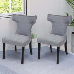 Living and Home Set of 2 Grey Linen Upholstered Dining Chairs - Cream - Wilko