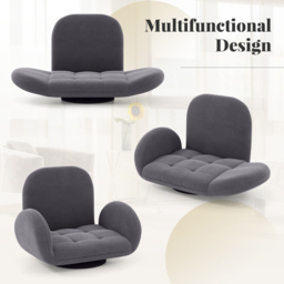 Costway Grey Adjustable Swivel Floor Chair with Backrest and Armrests - Size: Single - Wilko - thumbnail 6