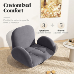 Costway Grey Adjustable Swivel Floor Chair with Backrest and Armrests - Size: Single - Wilko - thumbnail 5