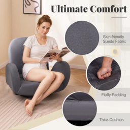 Costway Grey Adjustable Swivel Floor Chair with Backrest and Armrests - Size: Single - Wilko - thumbnail 7