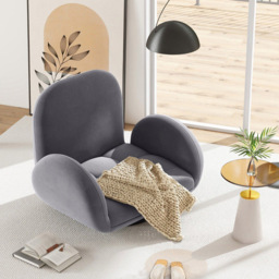 Costway Grey Adjustable Swivel Floor Chair with Backrest and Armrests - Size: Single - Wilko - thumbnail 4