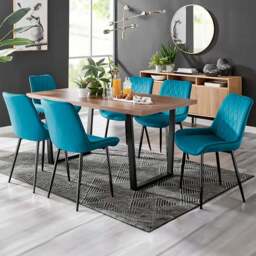 Furniturebox Solo Cesano 6 Seater Dining Set Brown Blue and Black - Wilko - thumbnail 1