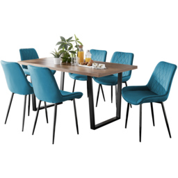 Furniturebox Solo Cesano 6 Seater Dining Set Brown Blue and Black - Wilko - thumbnail 3