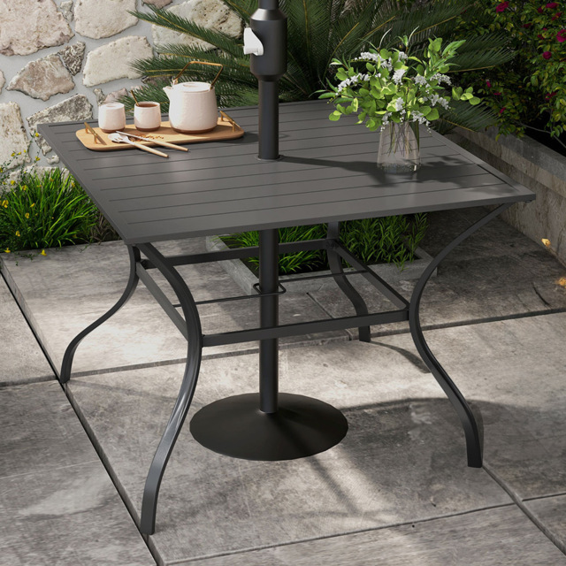 Outsunny 4 Seater Slatted Metal Plate Top Garden Dining Table Dark Grey - Size: 101 x 10 x 102cm - Wilko - image 1