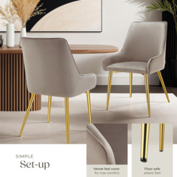 Tectake Avane Set of 2 Taupe Velvet Padded High Backrest Dining Chair - Grey - Wilko - thumbnail 5