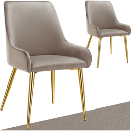 Tectake Avane Set of 2 Taupe Velvet Padded High Backrest Dining Chair - Grey - Wilko - thumbnail 3