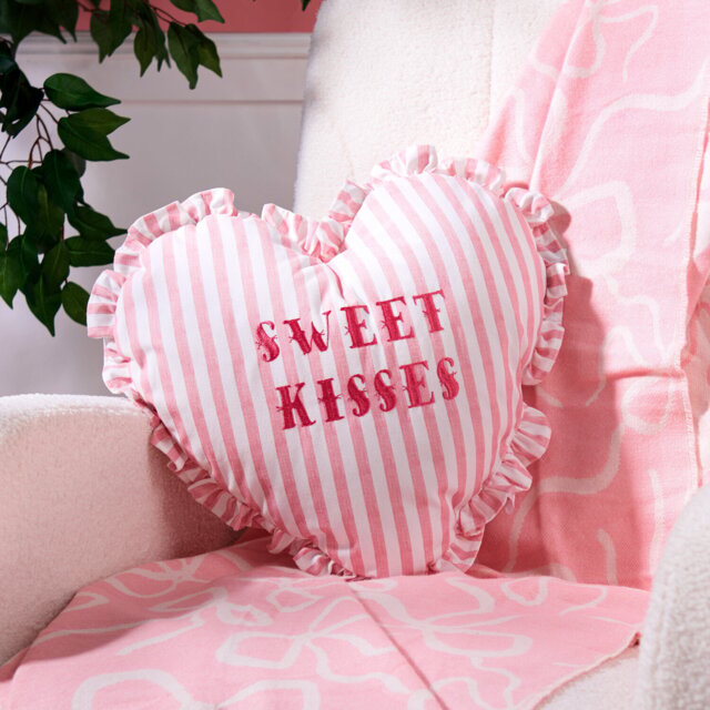 Sweet Kisses Embroidered Heart Cushion Pink - Divante - Wilko - image 1