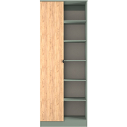 Crowndale Bora Single Door 6 Shelf Gold Oak and Reed Green Double Wardrobe - Wilko - thumbnail 3