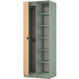 Crowndale Bora Single Door 6 Shelf Gold Oak and Reed Green Double Wardrobe - Wilko - thumbnail 6