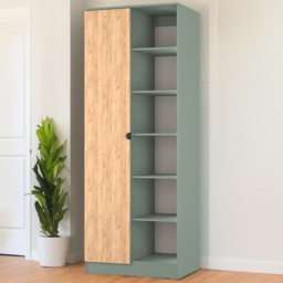 Crowndale Bora Single Door 6 Shelf Gold Oak and Reed Green Double Wardrobe - Wilko - thumbnail 1