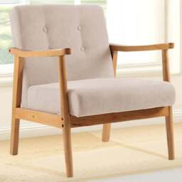 Living and Home Wood Upholstered Armchair - Size: Single - Cream - Wilko