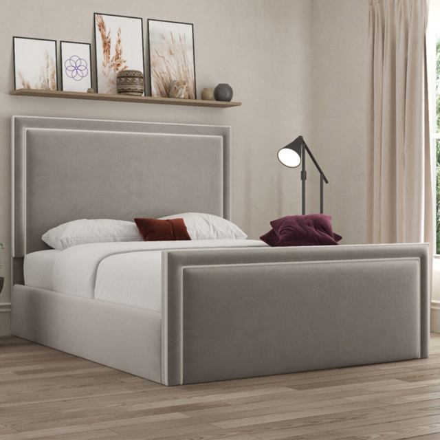 DS Living Verona Small Double Plush Pebble Piping Bed Frame - Grey - Wilko - image 1