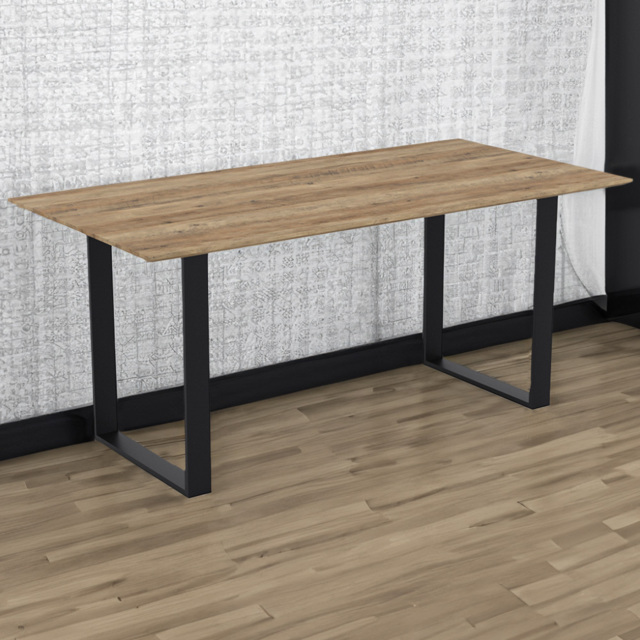 Antibes 6 Seater Wood Effect Dining Table Black - Brown - LPD Home - Wilko - image 1