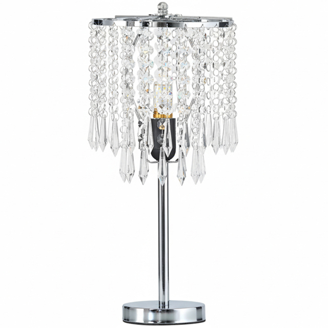 Living and Home E27 Screw Silver Crystal Beaded Shade Table Lamp 45cm - Size: 45 x 20 x 20cm - Silvery + Clear - Wilko - image 1