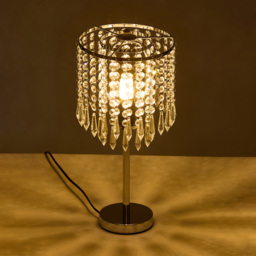 Living and Home E27 Screw Silver Crystal Beaded Shade Table Lamp 45cm - Size: 45 x 20 x 20cm - Silvery + Clear - Wilko - thumbnail 3