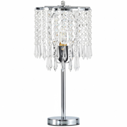 Living and Home E27 Screw Silver Crystal Beaded Shade Table Lamp 45cm - Size: 45 x 20 x 20cm - Silvery + Clear - Wilko - thumbnail 1