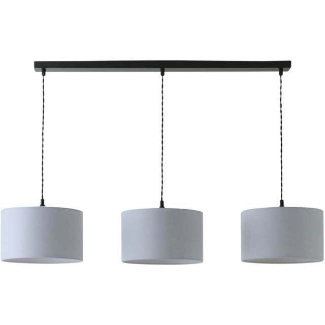 ValueLights Reni Grey Drum Shade 3 Drop Bar Matte Black Diner LED Ceiling Light - Size: 123.5 x 98 x 25cm - Wilko - image 1