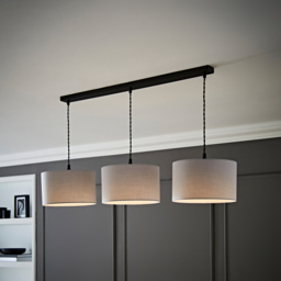ValueLights Reni Grey Drum Shade 3 Drop Bar Matte Black Diner LED Ceiling Light - Size: 123.5 x 98 x 25cm - Wilko - thumbnail 3