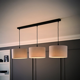 ValueLights Reni Grey Drum Shade 3 Drop Bar Matte Black Diner LED Ceiling Light - Size: 123.5 x 98 x 25cm - Wilko - thumbnail 7