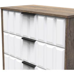 Crowndale New York 3 Drawer White Matt and Vintage Oak Deep Chest of Drawers Ready Assembled - Wilko - thumbnail 6