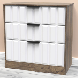 Crowndale New York 3 Drawer White Matt and Vintage Oak Deep Chest of Drawers Ready Assembled - Wilko - thumbnail 1