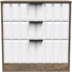 Crowndale New York 3 Drawer White Matt and Vintage Oak Deep Chest of Drawers Ready Assembled - Wilko - thumbnail 4