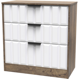 Crowndale New York 3 Drawer White Matt and Vintage Oak Deep Chest of Drawers Ready Assembled - Wilko - thumbnail 3