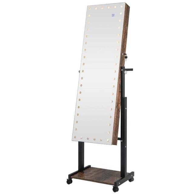 Costway Brown LED Full Length Mirror Jewellery Armoire - Size: 135 x 46cm - Wilko - image 1